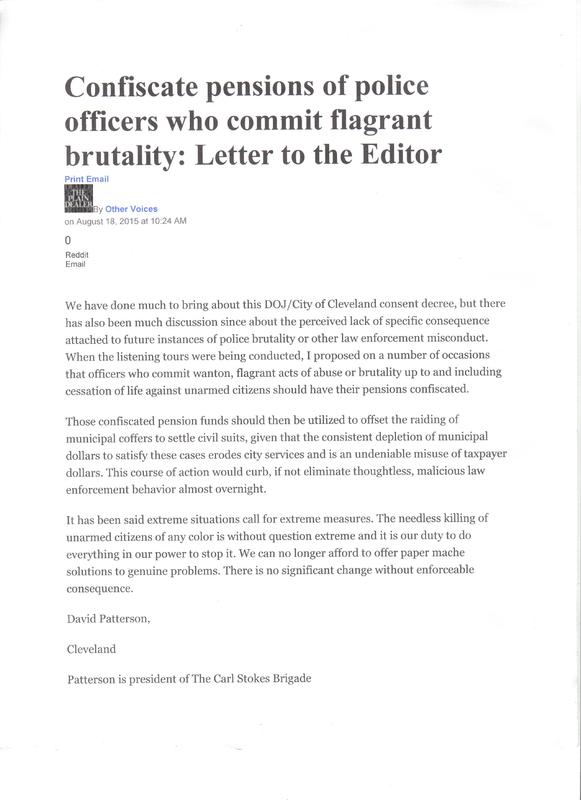 David Patterson’s Letter to the Editor printed in the Plain Dealer