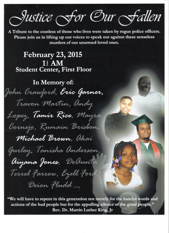 Flyer Announcing Event–Justice for Our Fallen Event at Cleveland State University