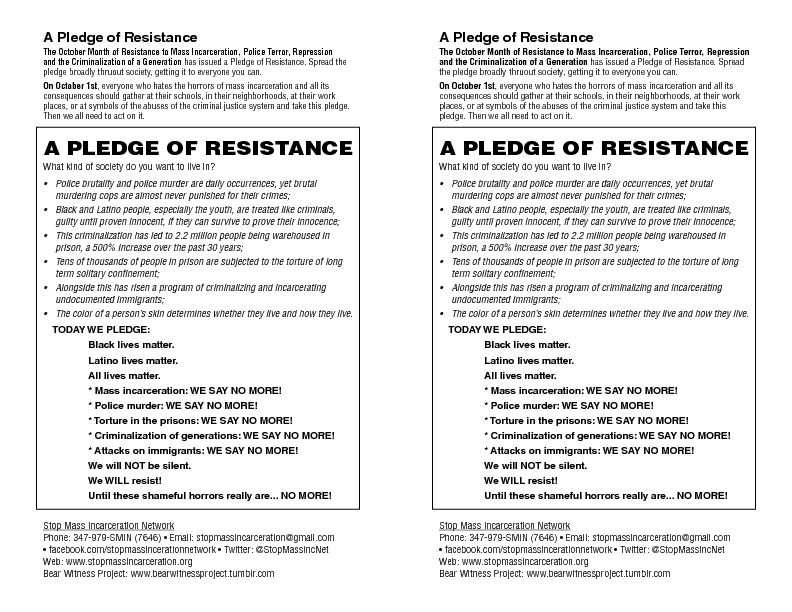 Stop Mass Incarceration Network Pledge of Resistance Flyer