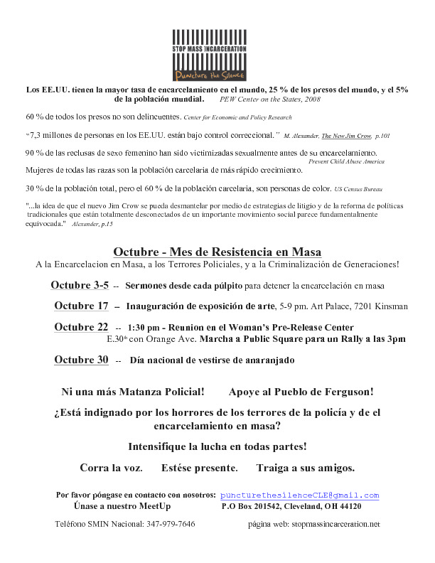 Puncture The Silence Flyer for Month of Resistance 2014 – Spanish