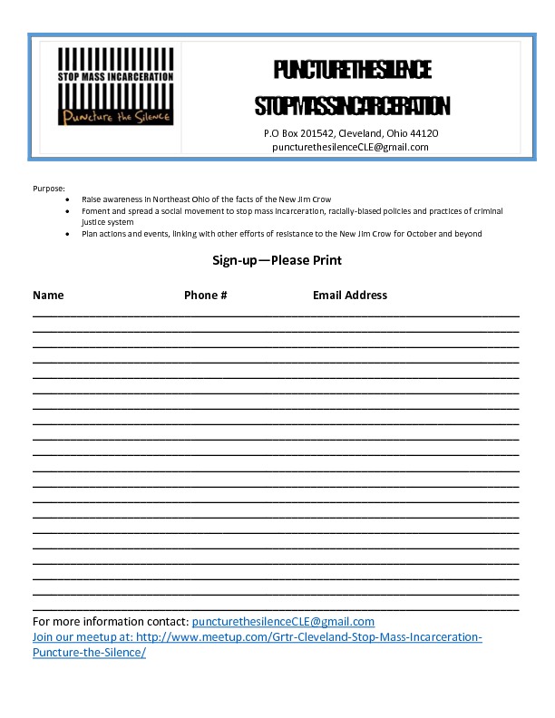 Puncture The Silence Sign-up Sheet