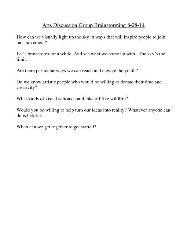 Questions to Spark Arts Discussion Group Brainstorming at Puncture The Silence Kick-off Meeting for October Month of Resistance