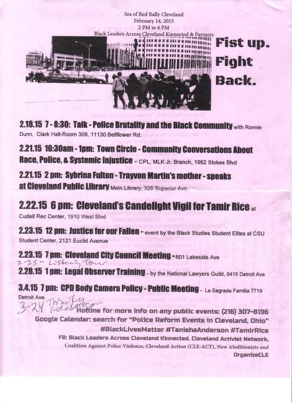 Flyer of OrganizeCLE List of Events, Sea of Red Event at Cleveland State University