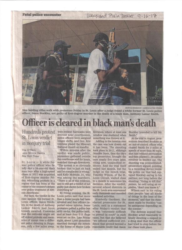 Cleveland Plain Dealer Article–St. Louis Cop Cleared in Murder of Anthony Lamar Smith