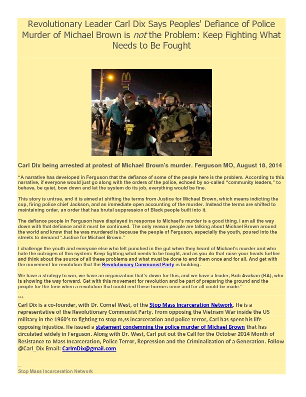 Statement from Carl Dix in Ferguson, MO, after the Rebellion