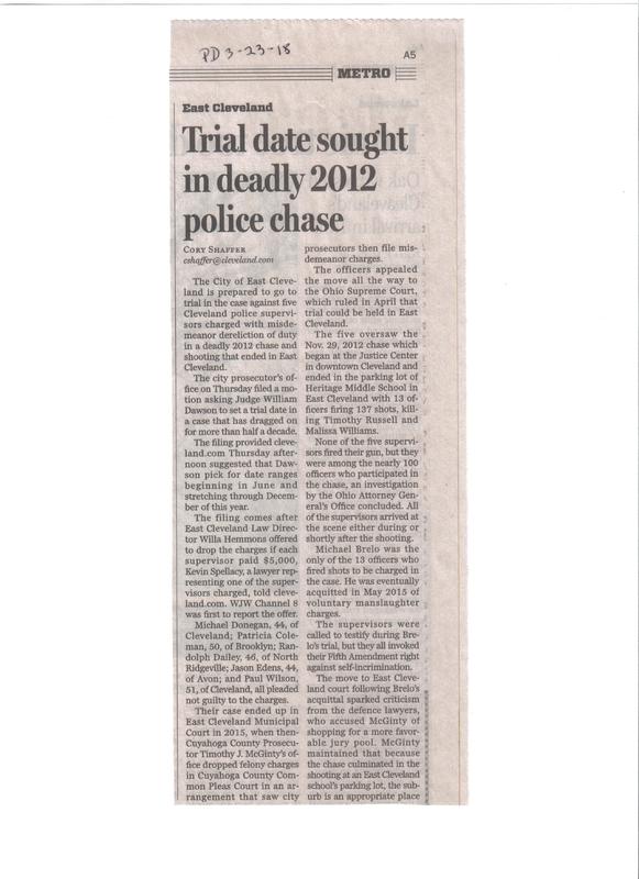 Cleveland Plain Dealer Article–Trial date sought for Murder of Malissa Williams and Timothy Russell